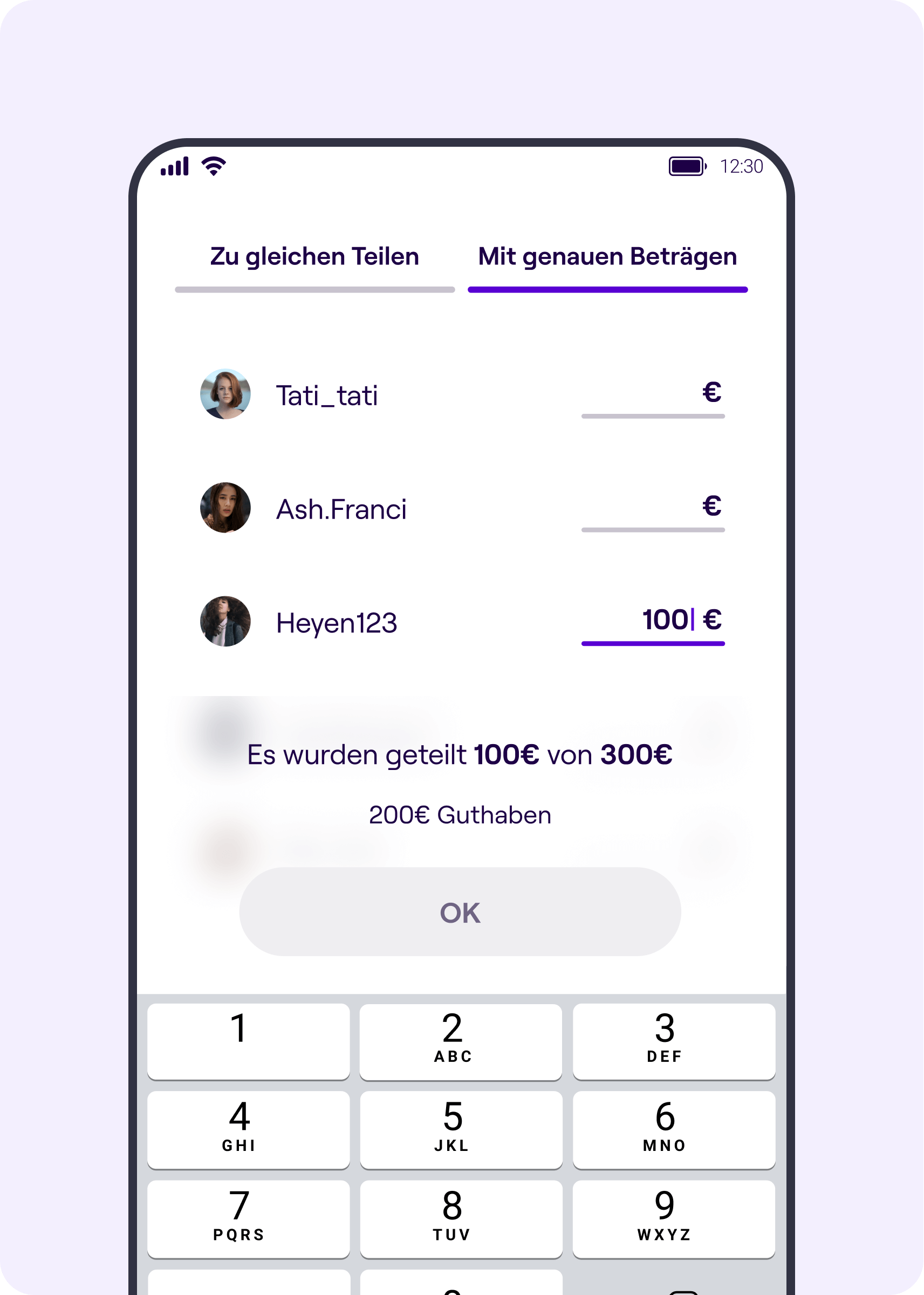 Split bill mit exaktem Betrag